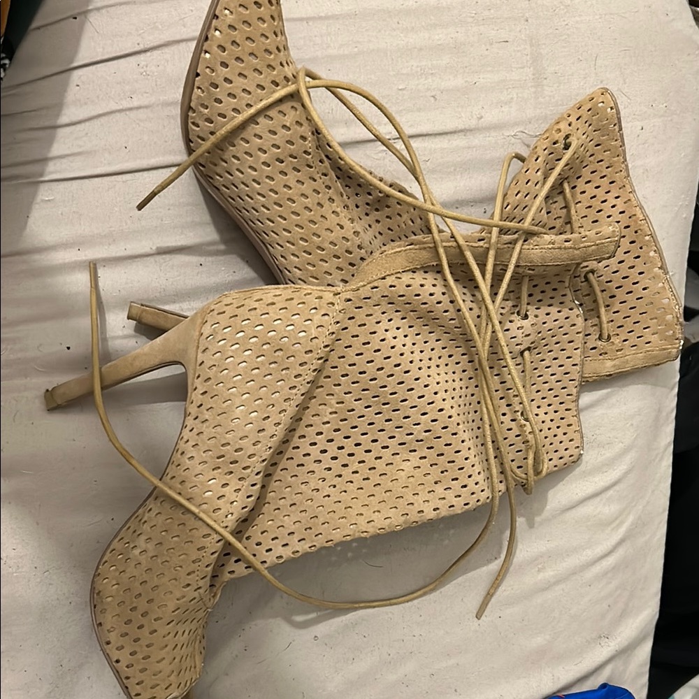 Steve Madden Tan Heeled Boots with Perforated Design